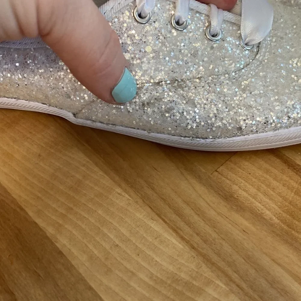 Kate Spade x Keds White Sparkle Glitter Lace Up Bridal Sneakers Size 6